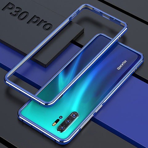 Coque Rebord Bumper Luxe Aluminum Metal Miroir 360 Degres Housse Etui pour Huawei P30 Pro Bleu