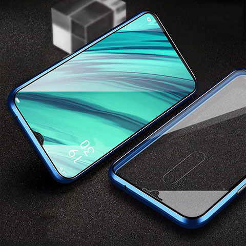 Coque Rebord Bumper Luxe Aluminum Metal Miroir 360 Degres Housse Etui pour Oppo A9X Bleu