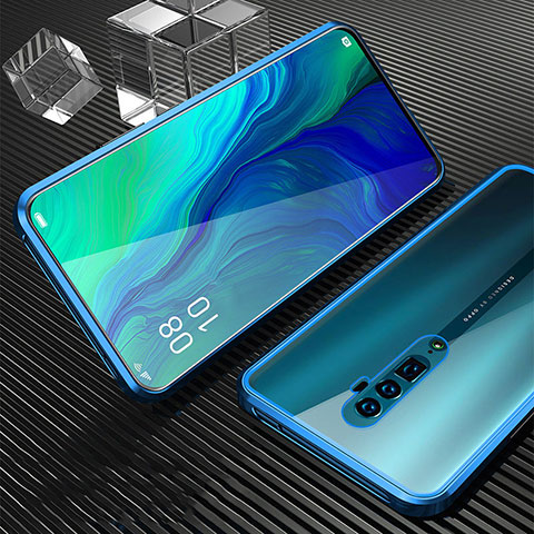 Coque Rebord Bumper Luxe Aluminum Metal Miroir 360 Degres Housse Etui pour Oppo Reno 10X Zoom Bleu Ciel