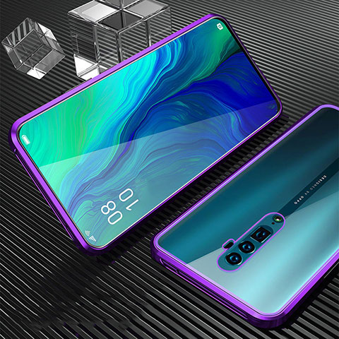 Coque Rebord Bumper Luxe Aluminum Metal Miroir 360 Degres Housse Etui pour Oppo Reno 10X Zoom Violet