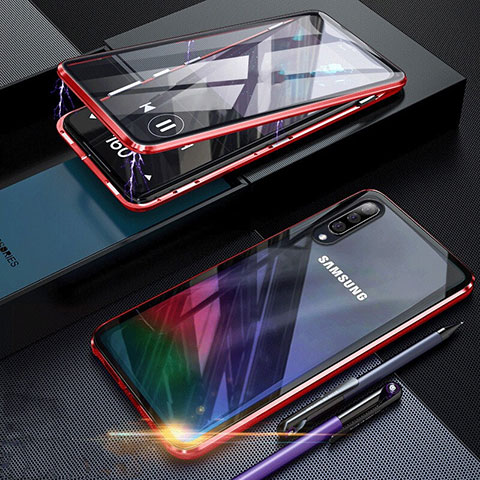 Coque Rebord Bumper Luxe Aluminum Metal Miroir 360 Degres Housse Etui pour Samsung Galaxy A90 5G Rouge