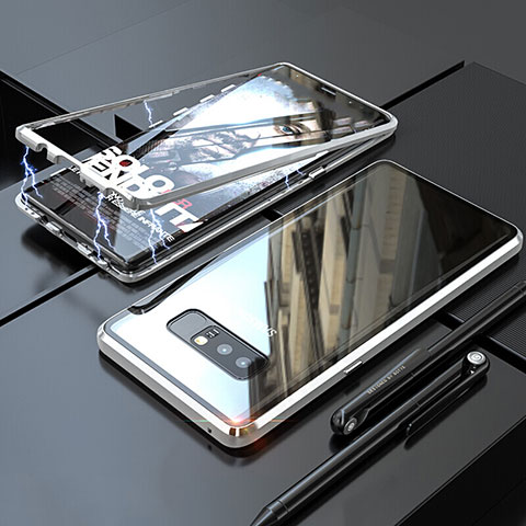 Coque Rebord Bumper Luxe Aluminum Metal Miroir 360 Degres Housse Etui pour Samsung Galaxy Note 8 Duos N950F Argent