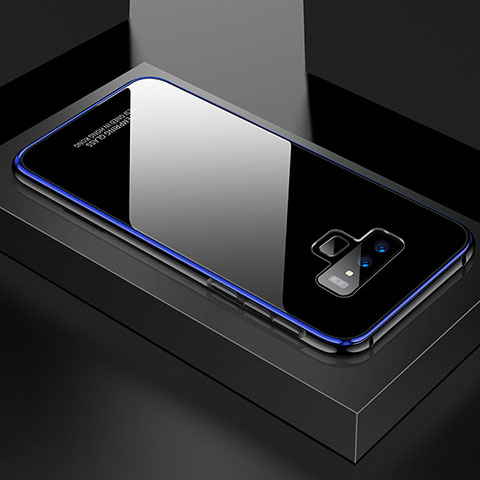 Coque Rebord Bumper Luxe Aluminum Metal Miroir 360 Degres Housse Etui pour Samsung Galaxy Note 9 Bleu et Noir