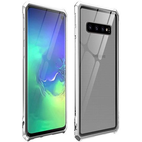 Coque Rebord Bumper Luxe Aluminum Metal Miroir 360 Degres Housse Etui pour Samsung Galaxy S10 5G Argent