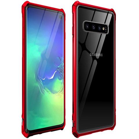 Coque Rebord Bumper Luxe Aluminum Metal Miroir 360 Degres Housse Etui pour Samsung Galaxy S10 5G Rouge