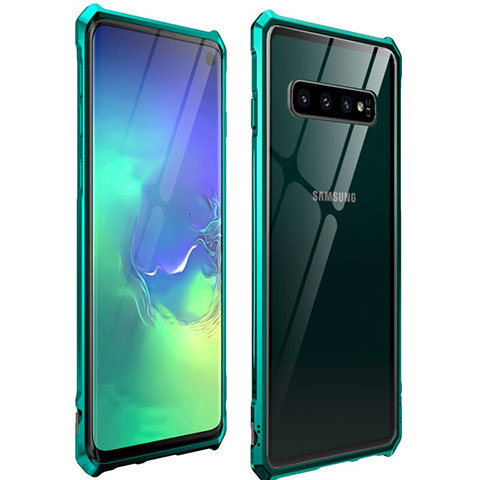 Coque Rebord Bumper Luxe Aluminum Metal Miroir 360 Degres Housse Etui pour Samsung Galaxy S10 5G Vert