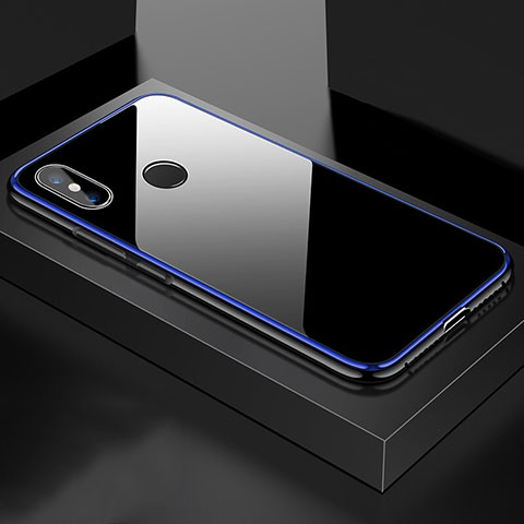 Coque Rebord Bumper Luxe Aluminum Metal Miroir 360 Degres Housse Etui pour Xiaomi Mi 8 Bleu