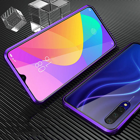 Coque Rebord Bumper Luxe Aluminum Metal Miroir 360 Degres Housse Etui pour Xiaomi Mi A3 Violet