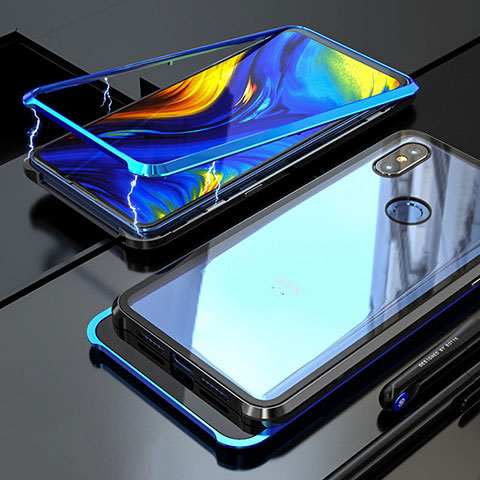 Coque Rebord Bumper Luxe Aluminum Metal Miroir 360 Degres Housse Etui pour Xiaomi Mi Mix 3 Bleu