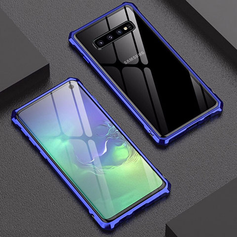 Coque Rebord Bumper Luxe Aluminum Metal Miroir Housse Etui A01 pour Samsung Galaxy S10 5G Bleu