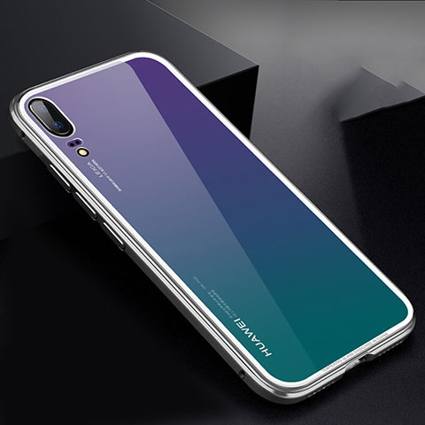 Coque Rebord Bumper Luxe Aluminum Metal Miroir Housse Etui M01 pour Huawei P20 Argent