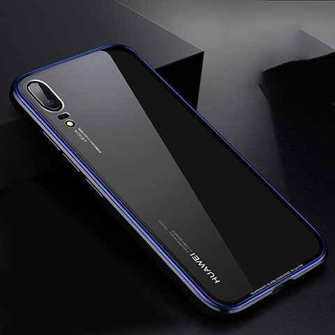 Coque Rebord Bumper Luxe Aluminum Metal Miroir Housse Etui M01 pour Huawei P20 Bleu