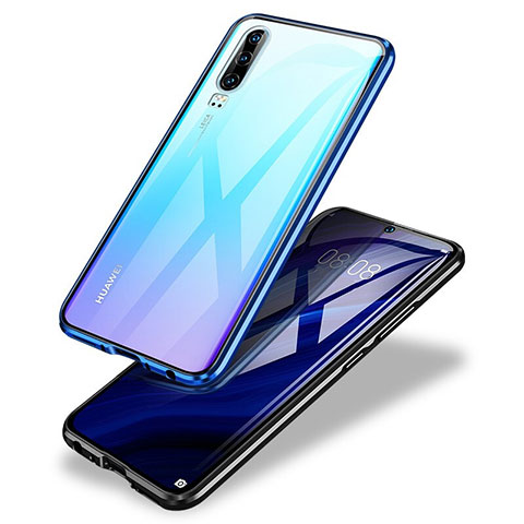 Coque Rebord Bumper Luxe Aluminum Metal Miroir Housse Etui M01 pour Huawei P30 Bleu