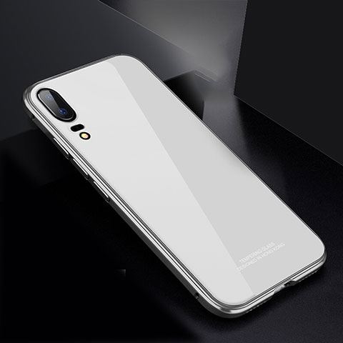 Coque Rebord Bumper Luxe Aluminum Metal Miroir Housse Etui M02 pour Huawei P20 Blanc