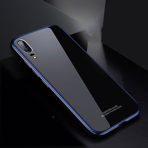 Coque Rebord Bumper Luxe Aluminum Metal Miroir Housse Etui M02 pour Huawei P20 Bleu