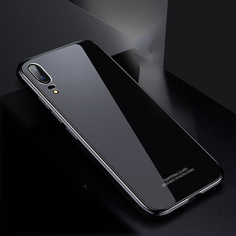 Coque Rebord Bumper Luxe Aluminum Metal Miroir Housse Etui M02 pour Huawei P20 Noir