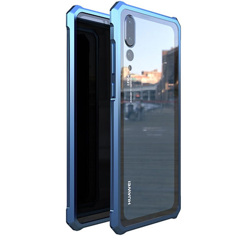 Coque Rebord Bumper Luxe Aluminum Metal Miroir Housse Etui M03 pour Huawei P20 Pro Bleu