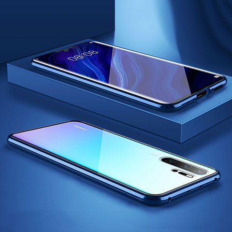 Coque Rebord Bumper Luxe Aluminum Metal Miroir Housse Etui M05 pour Huawei P30 Pro New Edition Bleu