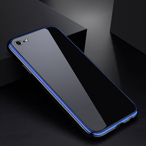 Coque Rebord Bumper Luxe Aluminum Metal Miroir Housse Etui pour Apple iPhone 6 Bleu et Noir