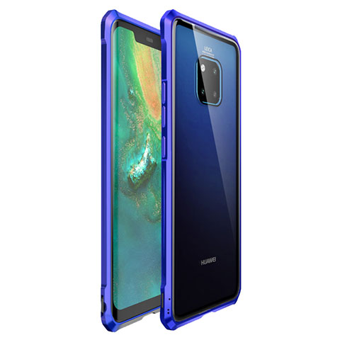 Coque Rebord Bumper Luxe Aluminum Metal Miroir Housse Etui pour Huawei Mate 20 Pro Bleu