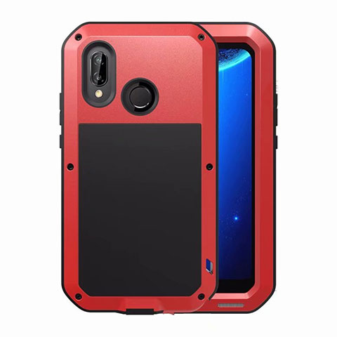 Coque Rebord Bumper Luxe Aluminum Metal Miroir Housse Etui pour Huawei Nova 3e Rouge