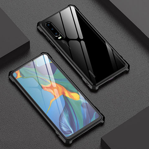 Coque Rebord Bumper Luxe Aluminum Metal Miroir Housse Etui pour Huawei P30 Noir