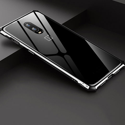 Coque Rebord Bumper Luxe Aluminum Metal Miroir Housse Etui pour OnePlus 6T Argent