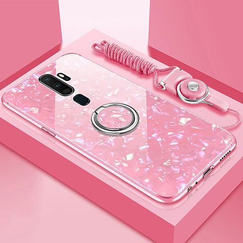 Coque Rebord Contour Silicone et Vitre Miroir Housse Etui avec Support Bague Anneau Magnetique A01 pour Oppo A11X Rose