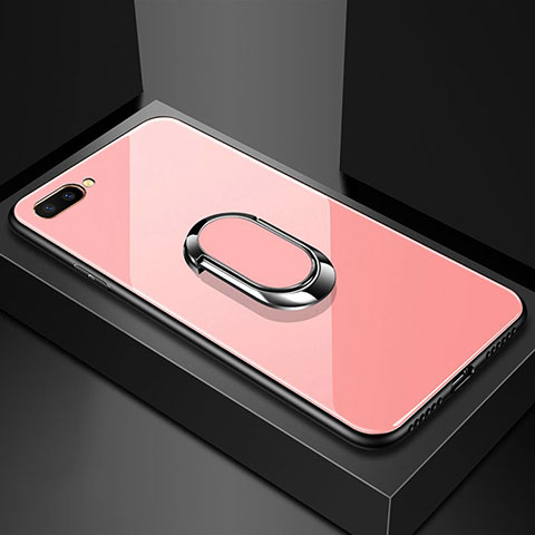 Coque Rebord Contour Silicone et Vitre Miroir Housse Etui avec Support Bague Anneau Magnetique A01 pour Oppo A12e Rose