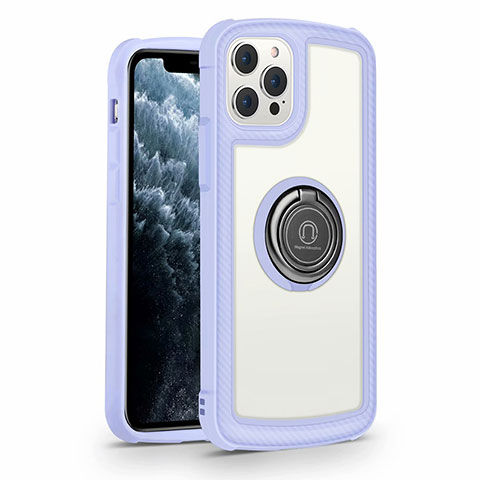 Coque Rebord Contour Silicone et Vitre Miroir Housse Etui avec Support Bague Anneau Magnetique N01 pour Apple iPhone 12 Pro Violet Clair