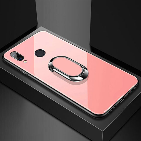 Coque Rebord Contour Silicone et Vitre Miroir Housse Etui avec Support Bague Anneau Magnetique pour Huawei Nova 3e Or Rose