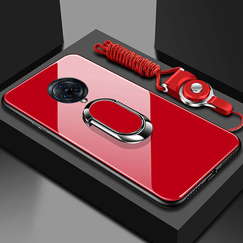 Coque Rebord Contour Silicone et Vitre Miroir Housse Etui avec Support Bague Anneau Magnetique pour Vivo Nex 3S Rouge