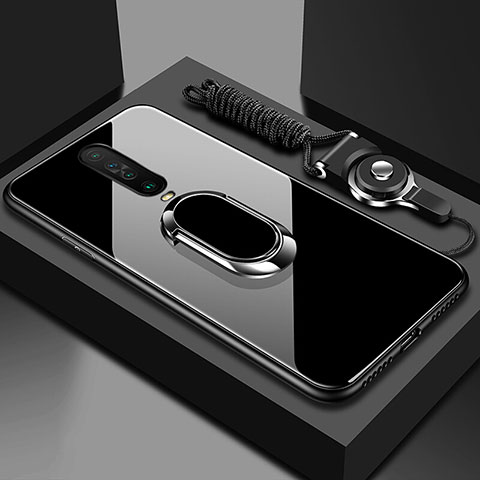 Coque Rebord Contour Silicone et Vitre Miroir Housse Etui avec Support Bague Anneau Magnetique pour Xiaomi Redmi K30i 5G Noir