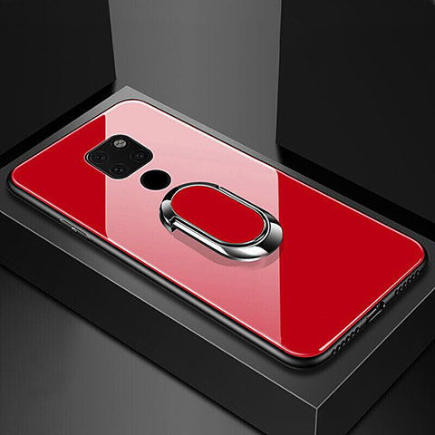 Coque Rebord Contour Silicone et Vitre Miroir Housse Etui avec Support Bague Anneau Magnetique T01 pour Huawei Mate 20 X 5G Rouge