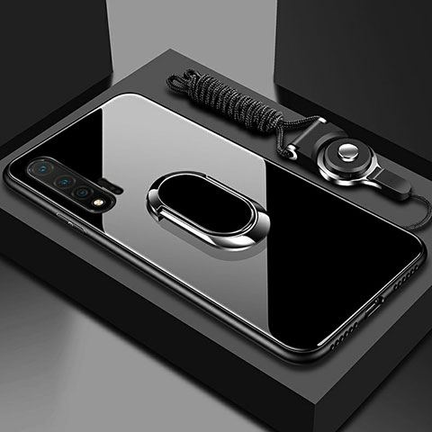 Coque Rebord Contour Silicone et Vitre Miroir Housse Etui avec Support Bague Anneau Magnetique T01 pour Huawei Nova 6 5G Noir