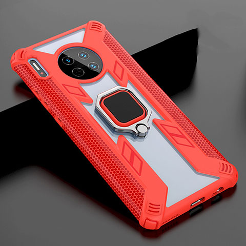 Coque Rebord Contour Silicone et Vitre Miroir Housse Etui avec Support Bague Anneau Magnetique T02 pour Huawei Mate 30 Pro 5G Rouge