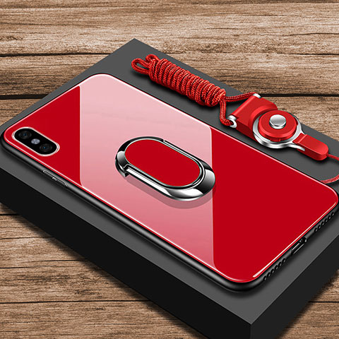 Coque Rebord Contour Silicone et Vitre Miroir Housse Etui avec Support Bague Anneau pour Xiaomi Mi 8 Explorer Rouge