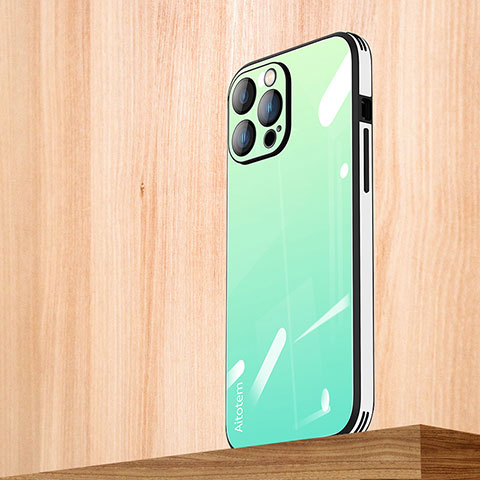 Coque Rebord Contour Silicone et Vitre Miroir Housse Etui Degrade Arc en Ciel AT1 pour Apple iPhone 14 Pro Pastel Vert