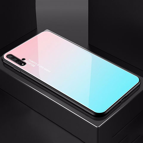 Coque Rebord Contour Silicone et Vitre Miroir Housse Etui Degrade Arc en Ciel H01 pour Huawei Honor 20 Cyan