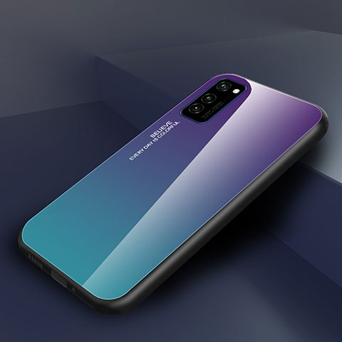 Coque Rebord Contour Silicone et Vitre Miroir Housse Etui Degrade Arc en Ciel H01 pour Huawei Honor V30 Pro 5G Violet