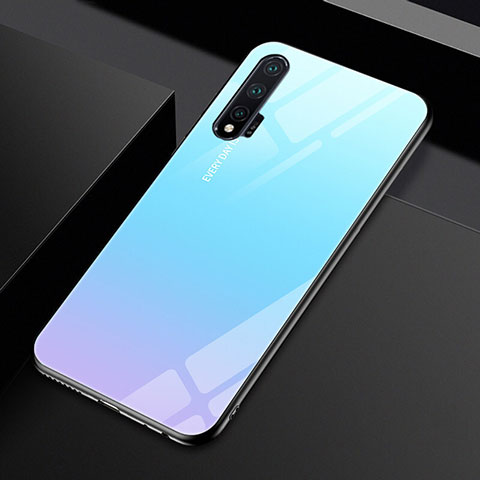 Coque Rebord Contour Silicone et Vitre Miroir Housse Etui Degrade Arc en Ciel H01 pour Huawei Nova 6 Bleu Ciel