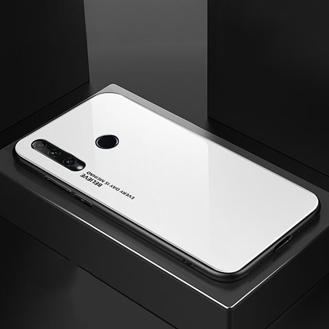 Coque Rebord Contour Silicone et Vitre Miroir Housse Etui Degrade Arc en Ciel H01 pour Huawei P Smart+ Plus (2019) Blanc