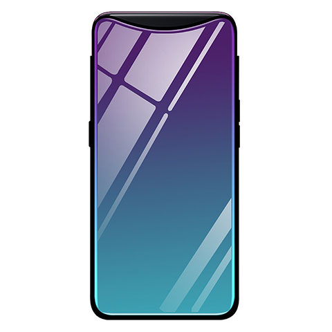 Coque Rebord Contour Silicone et Vitre Miroir Housse Etui Degrade Arc en Ciel H01 pour Oppo Find X Bleu