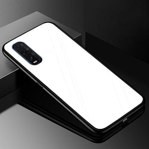 Coque Rebord Contour Silicone et Vitre Miroir Housse Etui Degrade Arc en Ciel H01 pour Oppo Find X2 Blanc