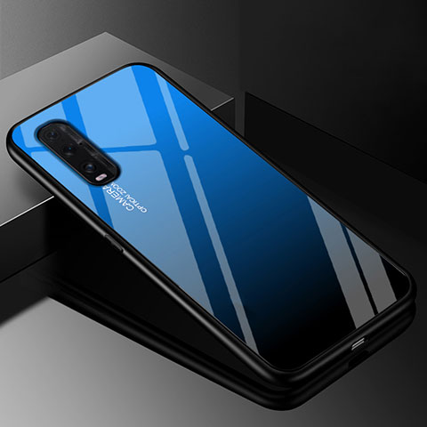 Coque Rebord Contour Silicone et Vitre Miroir Housse Etui Degrade Arc en Ciel H01 pour Oppo Find X2 Bleu