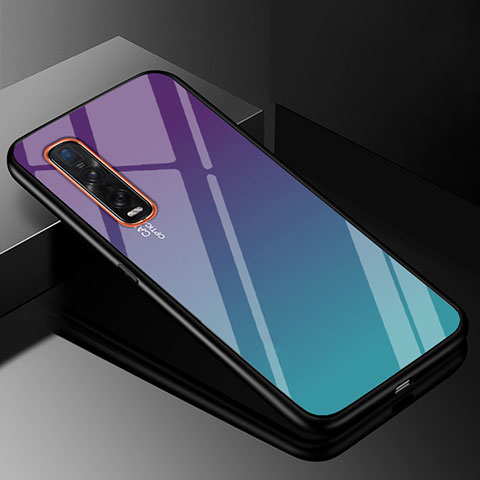 Coque Rebord Contour Silicone et Vitre Miroir Housse Etui Degrade Arc en Ciel H01 pour Oppo Find X2 Pro Cyan