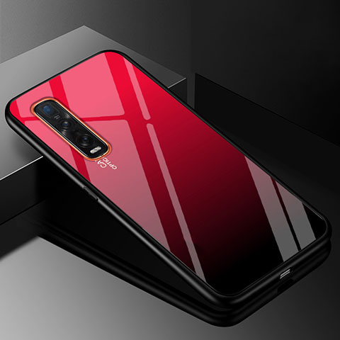 Coque Rebord Contour Silicone et Vitre Miroir Housse Etui Degrade Arc en Ciel H01 pour Oppo Find X2 Pro Rouge et Noir