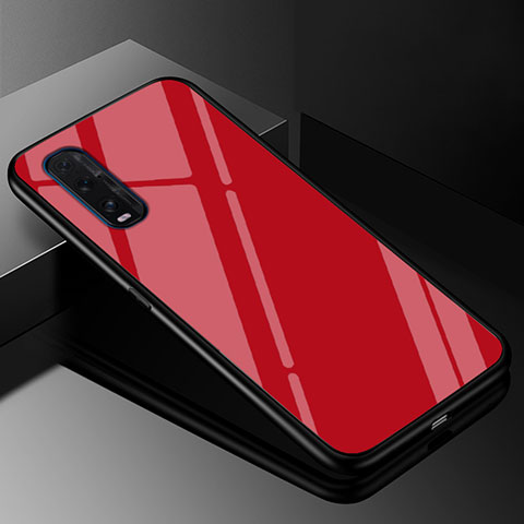 Coque Rebord Contour Silicone et Vitre Miroir Housse Etui Degrade Arc en Ciel H01 pour Oppo Find X2 Rouge