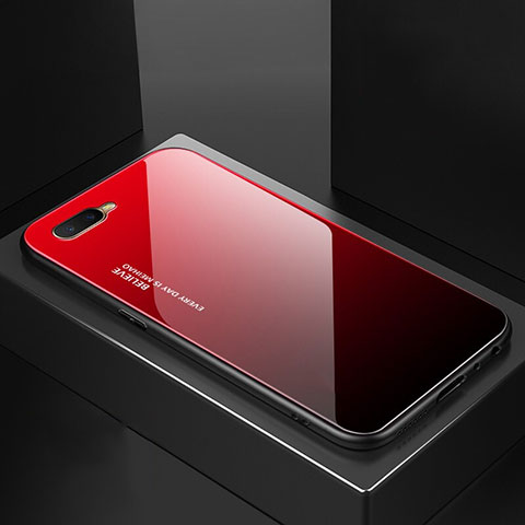 Coque Rebord Contour Silicone et Vitre Miroir Housse Etui Degrade Arc en Ciel H01 pour Oppo K1 Rouge