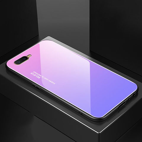 Coque Rebord Contour Silicone et Vitre Miroir Housse Etui Degrade Arc en Ciel H01 pour Oppo R15X Violet